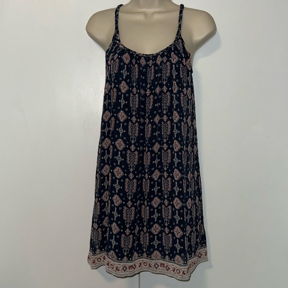 Hollister Dresses & Skirts - Hollister Mini Slip Dress w Boho Print Navy Blue Women’s S Small